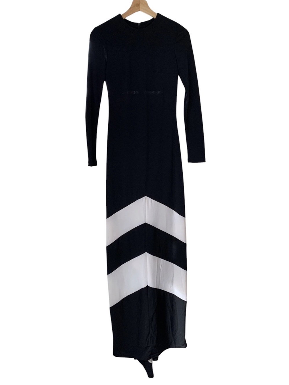 Jessica McClintock Black and White Chevron Maxi Evening Dress size 14